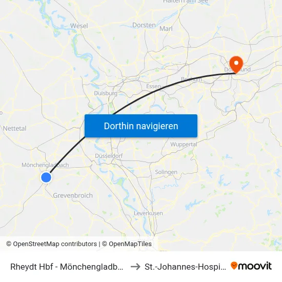 Rheydt Hbf - Mönchengladbach to St.-Johannes-Hospital map