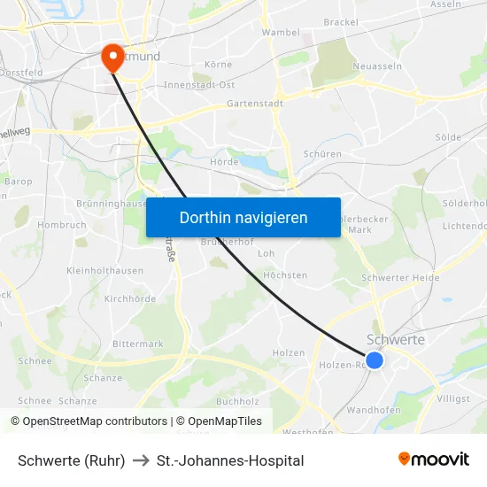 Schwerte (Ruhr) to St.-Johannes-Hospital map
