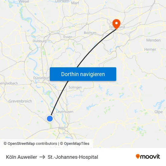 Köln Auweiler to St.-Johannes-Hospital map