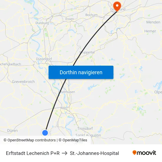 Erftstadt Lechenich P+R to St.-Johannes-Hospital map