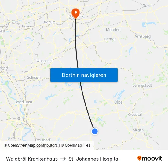 Waldbröl Krankenhaus to St.-Johannes-Hospital map