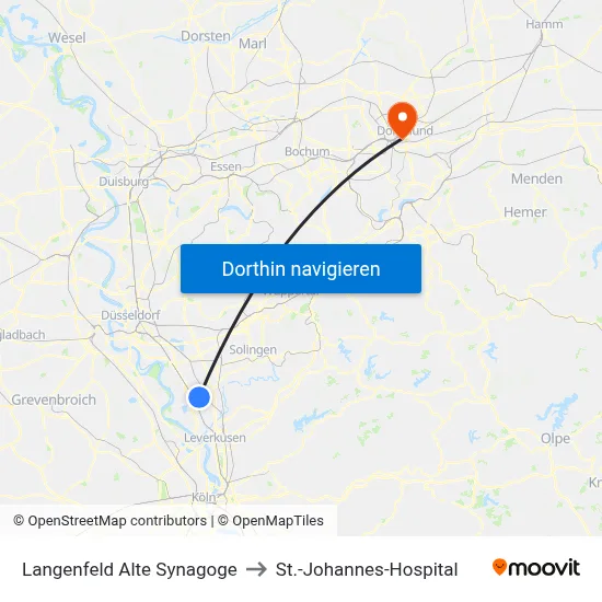 Langenfeld Alte Synagoge to St.-Johannes-Hospital map