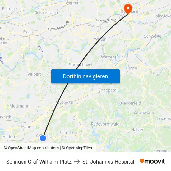 Solingen Graf-Wilhelm-Platz to St.-Johannes-Hospital map