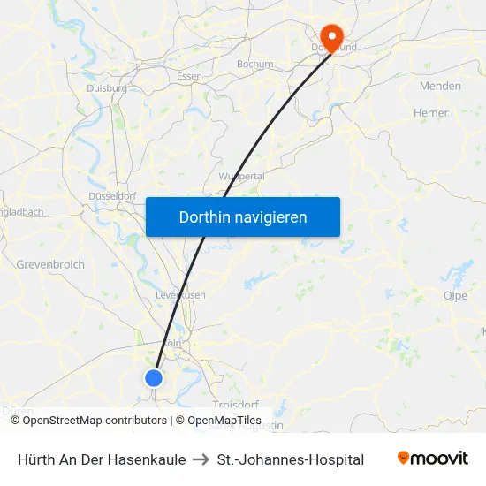 Hürth An Der Hasenkaule to St.-Johannes-Hospital map