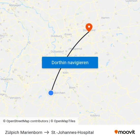 Zülpich Marienborn to St.-Johannes-Hospital map