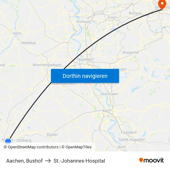 Aachen, Bushof to St.-Johannes-Hospital map