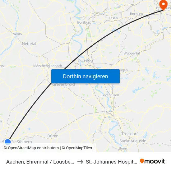 Aachen, Ehrenmal / Lousberg to St.-Johannes-Hospital map