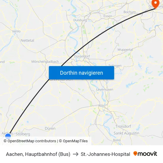Aachen, Hauptbahnhof (Bus) to St.-Johannes-Hospital map