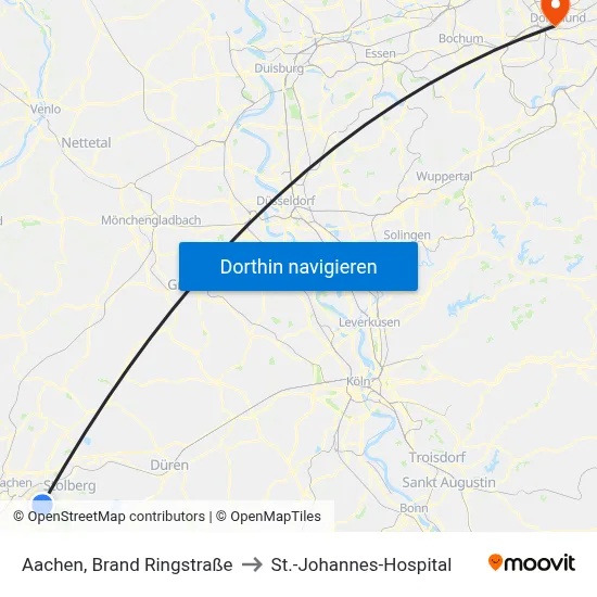 Aachen, Brand Ringstraße to St.-Johannes-Hospital map