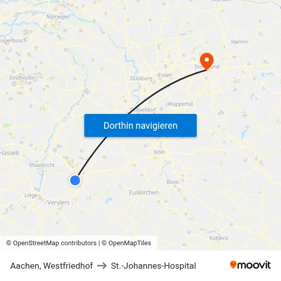 Aachen, Westfriedhof to St.-Johannes-Hospital map