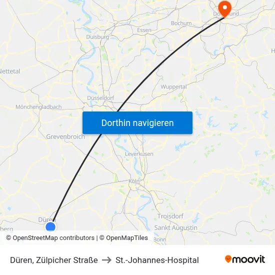 Düren, Zülpicher Straße to St.-Johannes-Hospital map