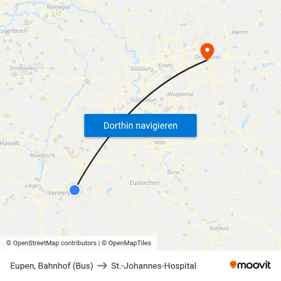 Eupen, Bahnhof (Bus) to St.-Johannes-Hospital map