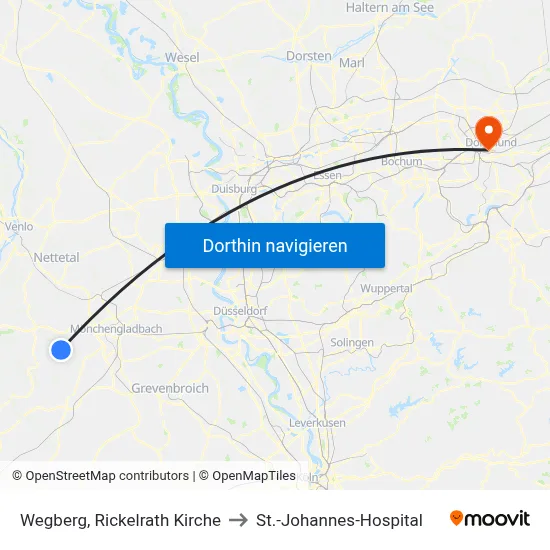 Wegberg, Rickelrath Kirche to St.-Johannes-Hospital map