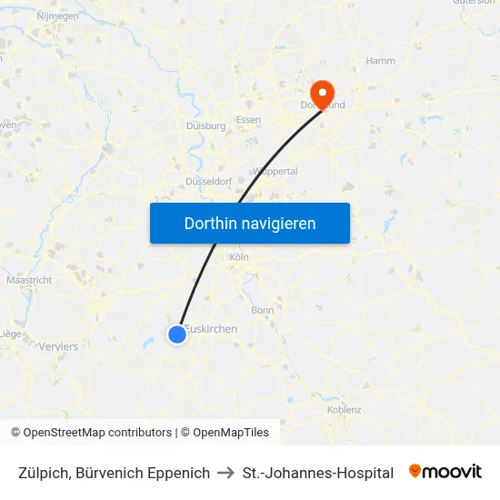 Zülpich, Bürvenich Eppenich to St.-Johannes-Hospital map