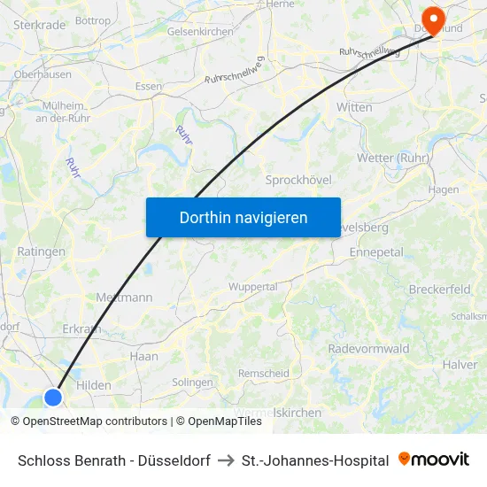 Schloss Benrath - Düsseldorf to St.-Johannes-Hospital map