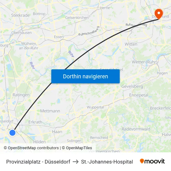 Provinzialplatz - Düsseldorf to St.-Johannes-Hospital map