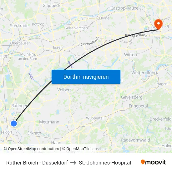Rather Broich - Düsseldorf to St.-Johannes-Hospital map
