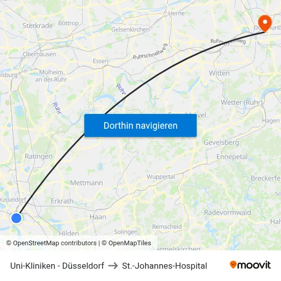 Uni-Kliniken - Düsseldorf to St.-Johannes-Hospital map