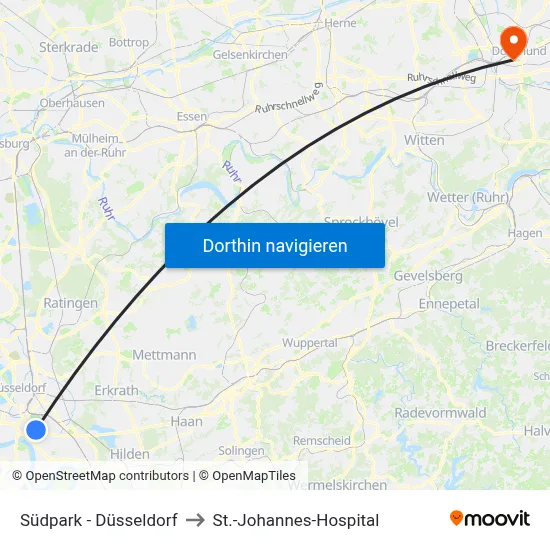 Südpark - Düsseldorf to St.-Johannes-Hospital map