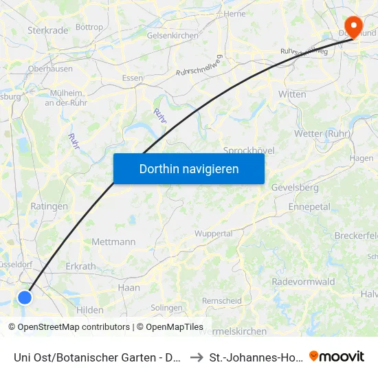 Uni Ost/Botanischer Garten - Düsseldorf to St.-Johannes-Hospital map