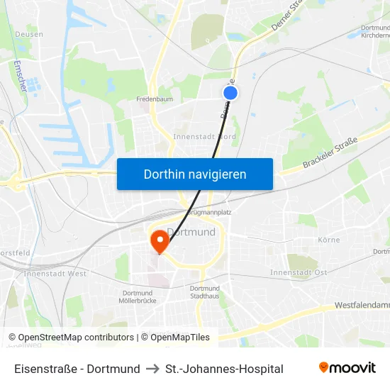 Eisenstraße - Dortmund to St.-Johannes-Hospital map