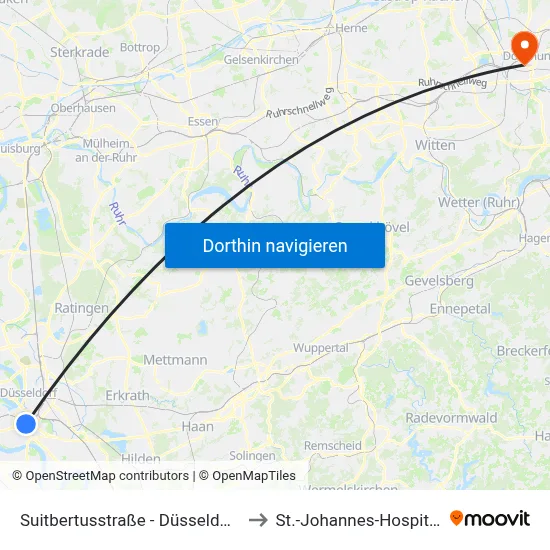 Suitbertusstraße - Düsseldorf to St.-Johannes-Hospital map