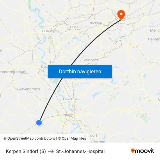 Kerpen Sindorf (S) to St.-Johannes-Hospital map