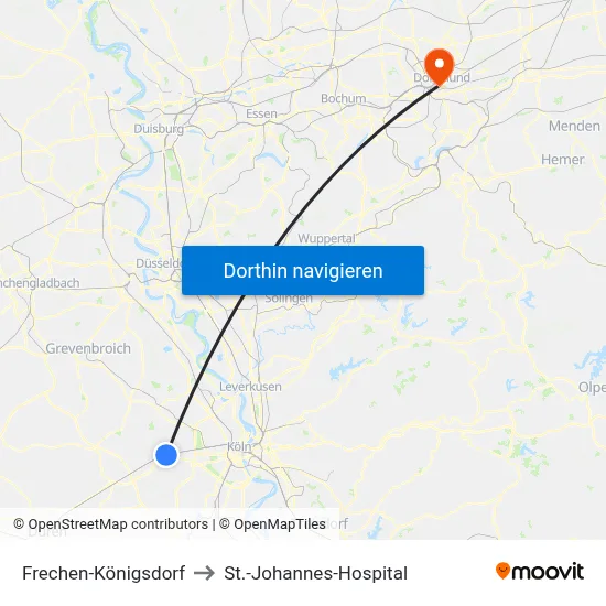 Frechen-Königsdorf to St.-Johannes-Hospital map