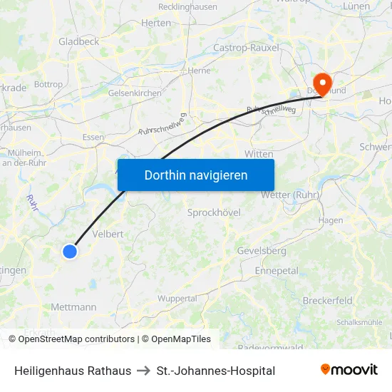 Heiligenhaus Rathaus to St.-Johannes-Hospital map