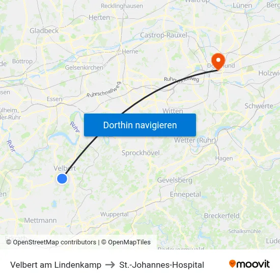 Velbert am Lindenkamp to St.-Johannes-Hospital map