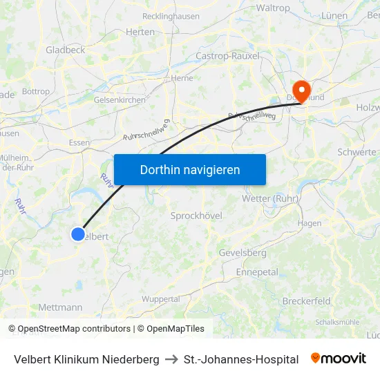 Velbert Klinikum Niederberg to St.-Johannes-Hospital map