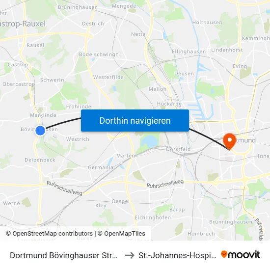 Dortmund Bövinghauser Straße to St.-Johannes-Hospital map