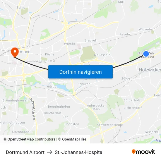 Dortmund Airport to St.-Johannes-Hospital map