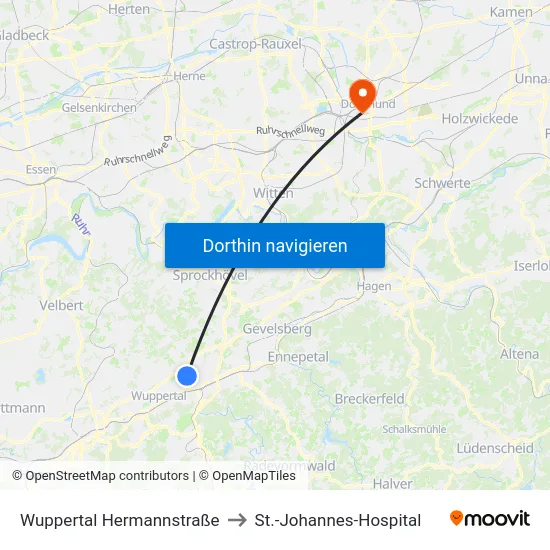 Wuppertal Hermannstraße to St.-Johannes-Hospital map