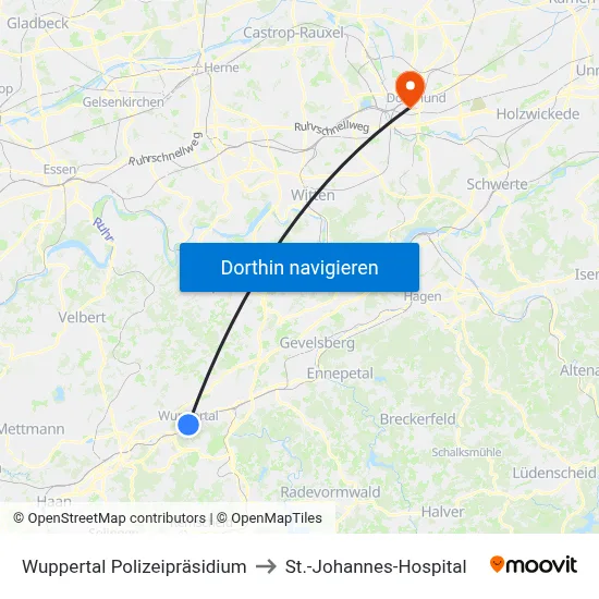 Wuppertal Polizeipräsidium to St.-Johannes-Hospital map