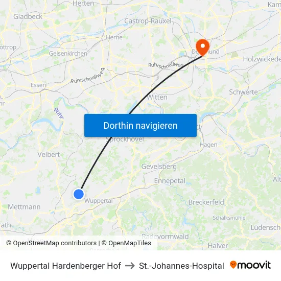 Wuppertal Hardenberger Hof to St.-Johannes-Hospital map