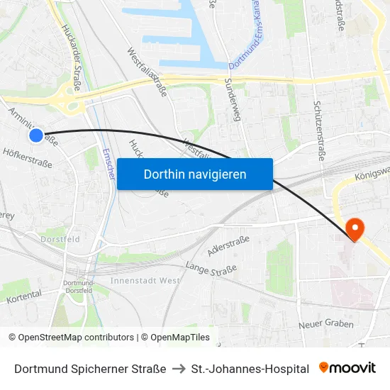 Dortmund Spicherner Straße to St.-Johannes-Hospital map