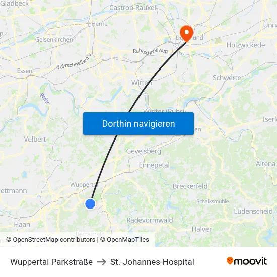 Wuppertal Parkstraße to St.-Johannes-Hospital map