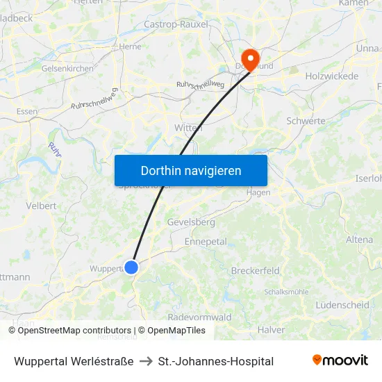 Wuppertal Werléstraße to St.-Johannes-Hospital map