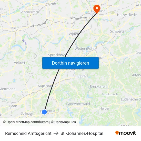 Remscheid Amtsgericht to St.-Johannes-Hospital map