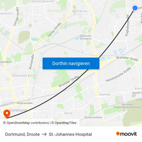 Dortmund, Droote to St.-Johannes-Hospital map