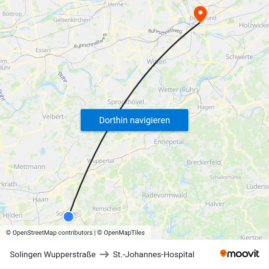 Solingen Wupperstraße to St.-Johannes-Hospital map