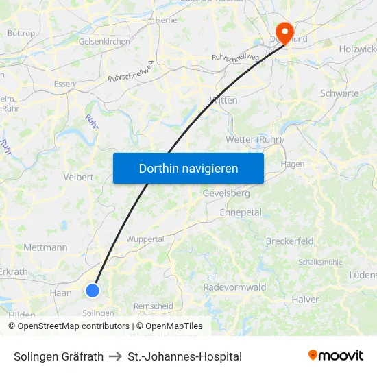 Solingen Gräfrath to St.-Johannes-Hospital map