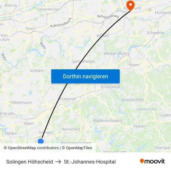 Solingen Höhscheid to St.-Johannes-Hospital map