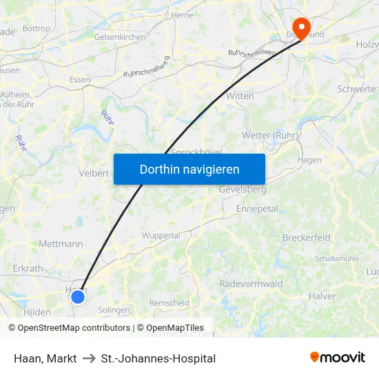 Haan, Markt to St.-Johannes-Hospital map