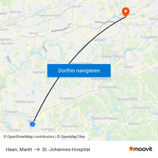 Haan, Markt to St.-Johannes-Hospital map