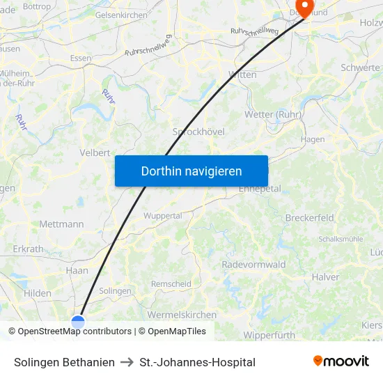 Solingen Bethanien to St.-Johannes-Hospital map