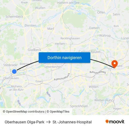 Oberhausen Olga-Park to St.-Johannes-Hospital map