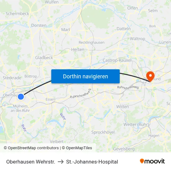 Oberhausen Wehrstr. to St.-Johannes-Hospital map