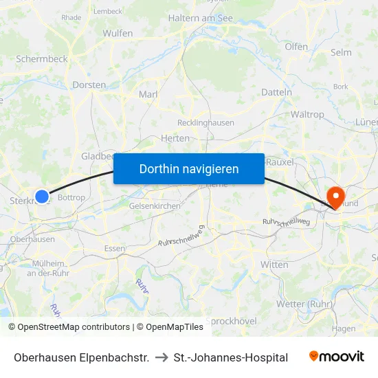 Oberhausen Elpenbachstr. to St.-Johannes-Hospital map